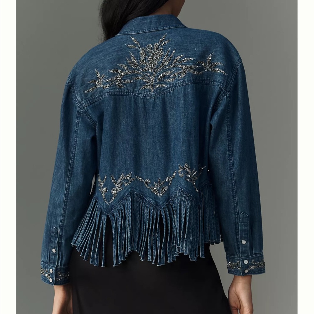 NWT Pilcro Denim Silver embellished Collar Button Down fringe bottom Shirt XXS - Picture 2 of 16